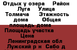 Отдых у озера  › Район ­ Луга  › Улица ­ Толмача   › Этажность дома ­ 1 › Общая площадь дома ­ 45 › Площадь участка ­ 150 › Цена ­ 1 000 - Ленинградская обл., Лужский р-н, Сабо д. Недвижимость » Дома, коттеджи, дачи аренда   